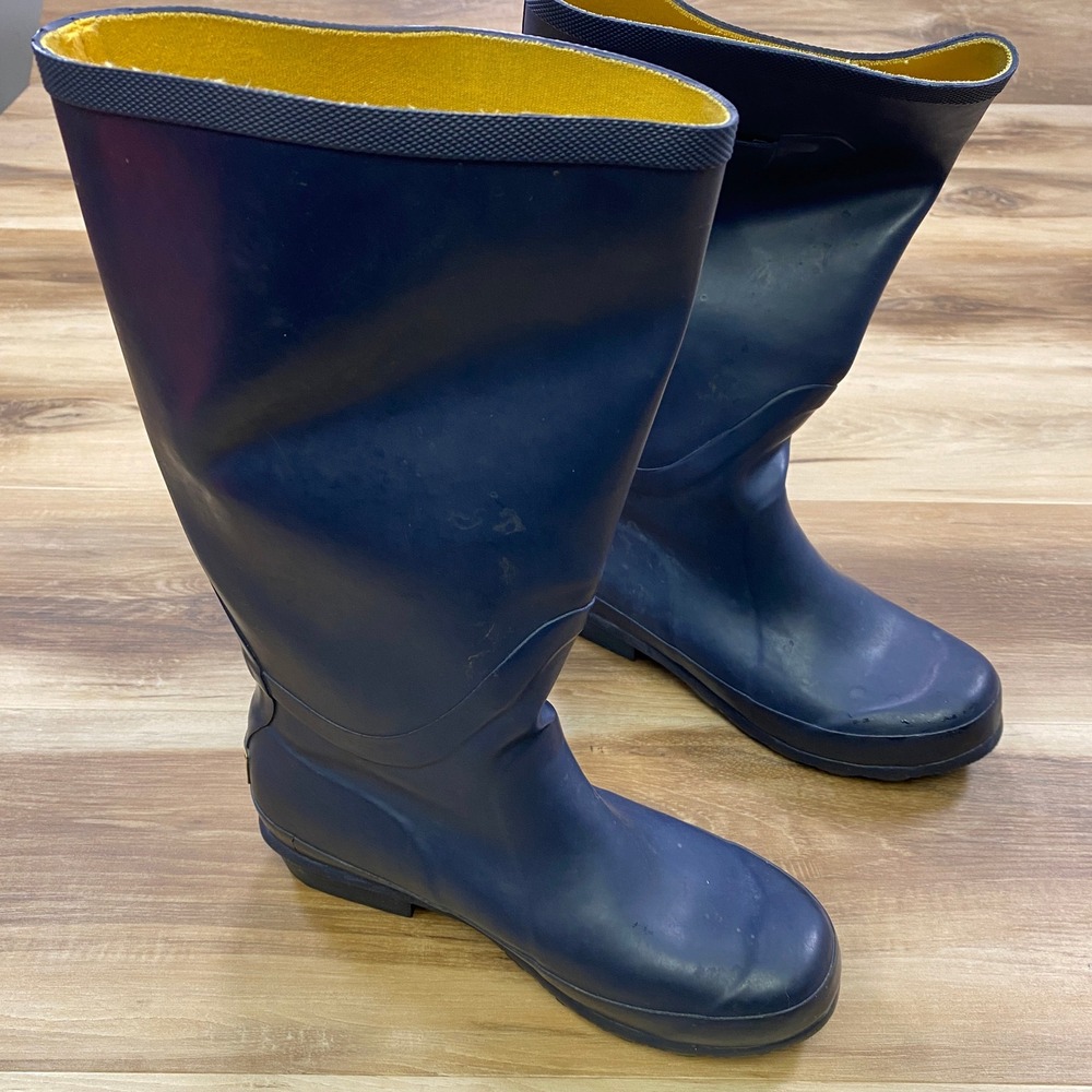 LL Bean Wellie Rain Boots Womens 6 Rubber Navy Blue Wellington Waterproof